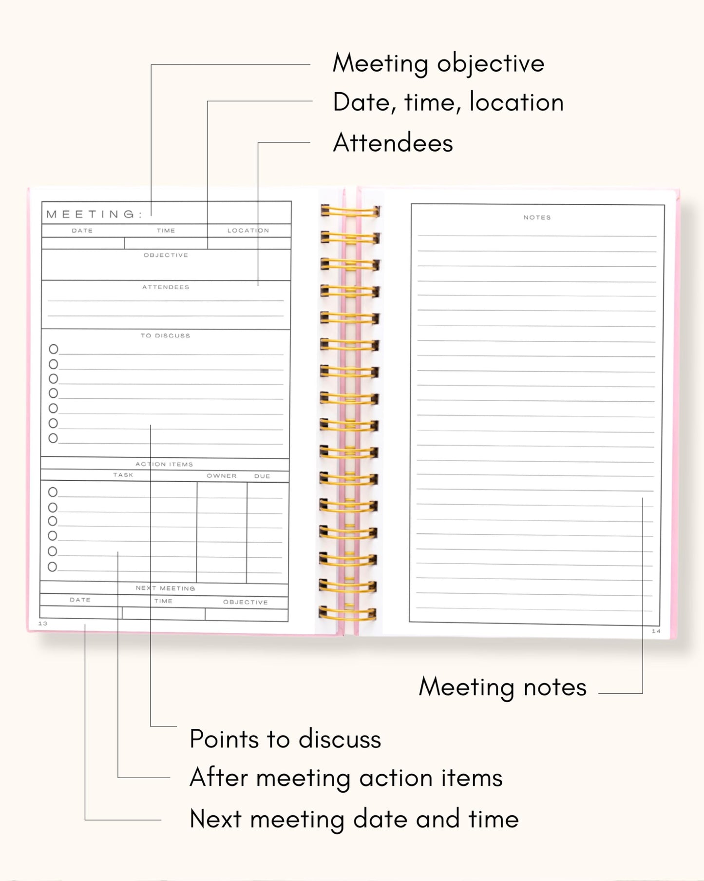 Lamare Meeting Notebook for Work Organization – Perfect Work Notebook for Note Taking, Meeting Planner and Office Supplies for Men & Women
