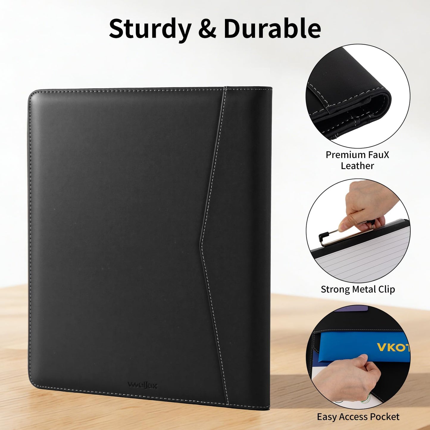 Professional Padfolio with Clipboard,Faux Leather Portfolio Folder Binder,Letter Size A4 Legal Writing Pad Holder for Business School Office Conference Notepad Clip Boards