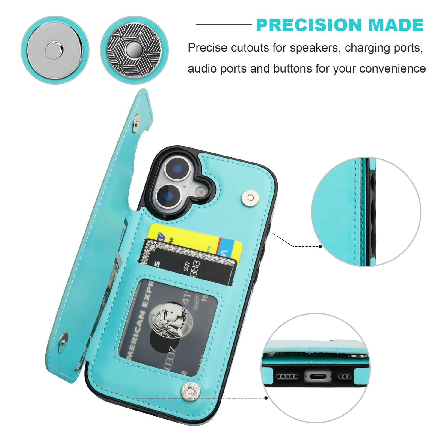 ONETOP Compatible with iPhone 17 Wallet Case with Card Holder, PU Leather Kickstand Card Slots Case, Double Magnetic Clasp and Durable Shockproof Cover 6.1 Inch (Light Blue)