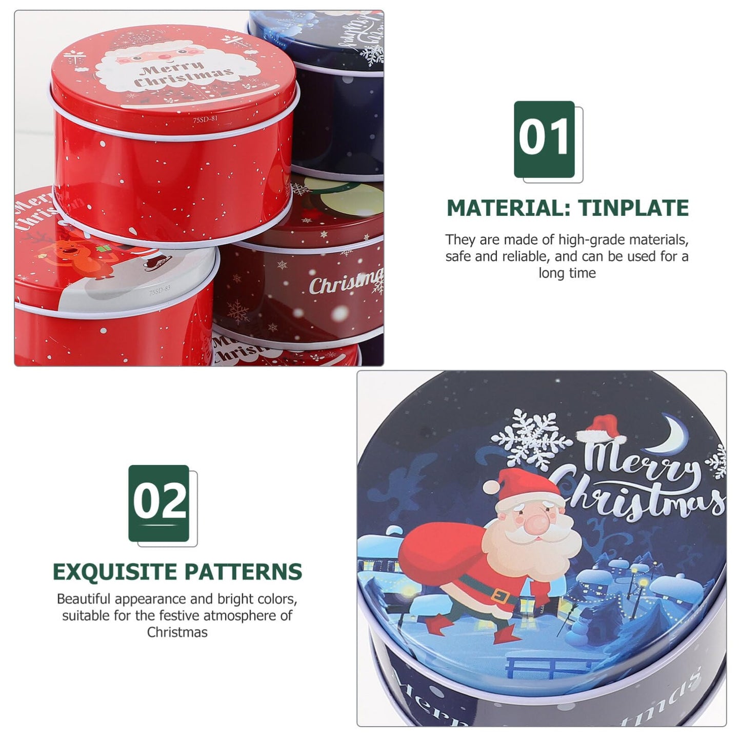 Angoily Christmas Cookie Tins with Lids, 12pcs Round Christmas Candy Tin Set, Holiday Containers for Homemade Cookies Treats, Small Reusable Metal Storage Boxes Holiday Party Favors Packing Boxes