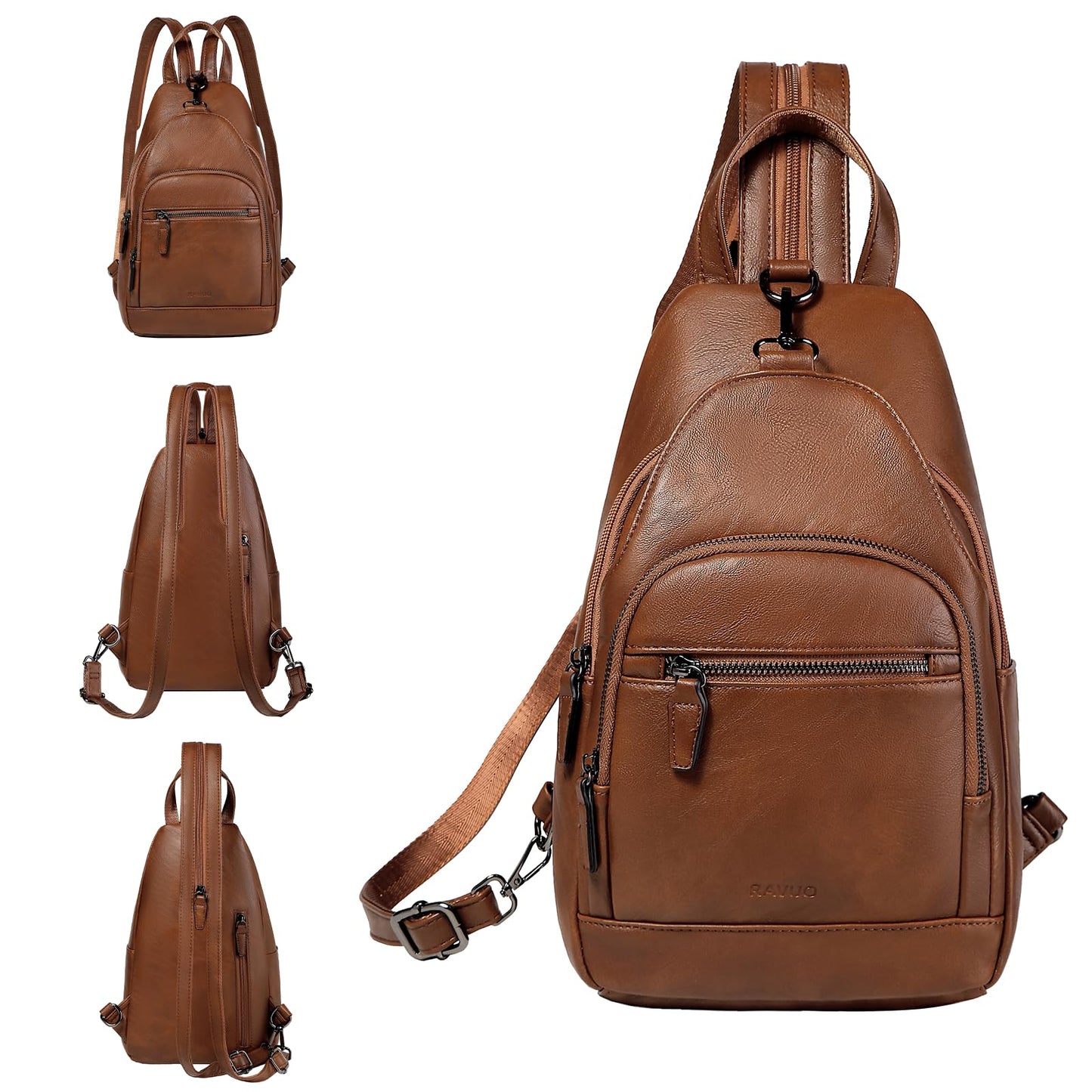 RAVUO Backpack Purse for Women, Anti Theft Sling Crossbody Bag Ladies Convertible Shoulder Daypack Casual Chest Bag for Travel Hiking College,Brown