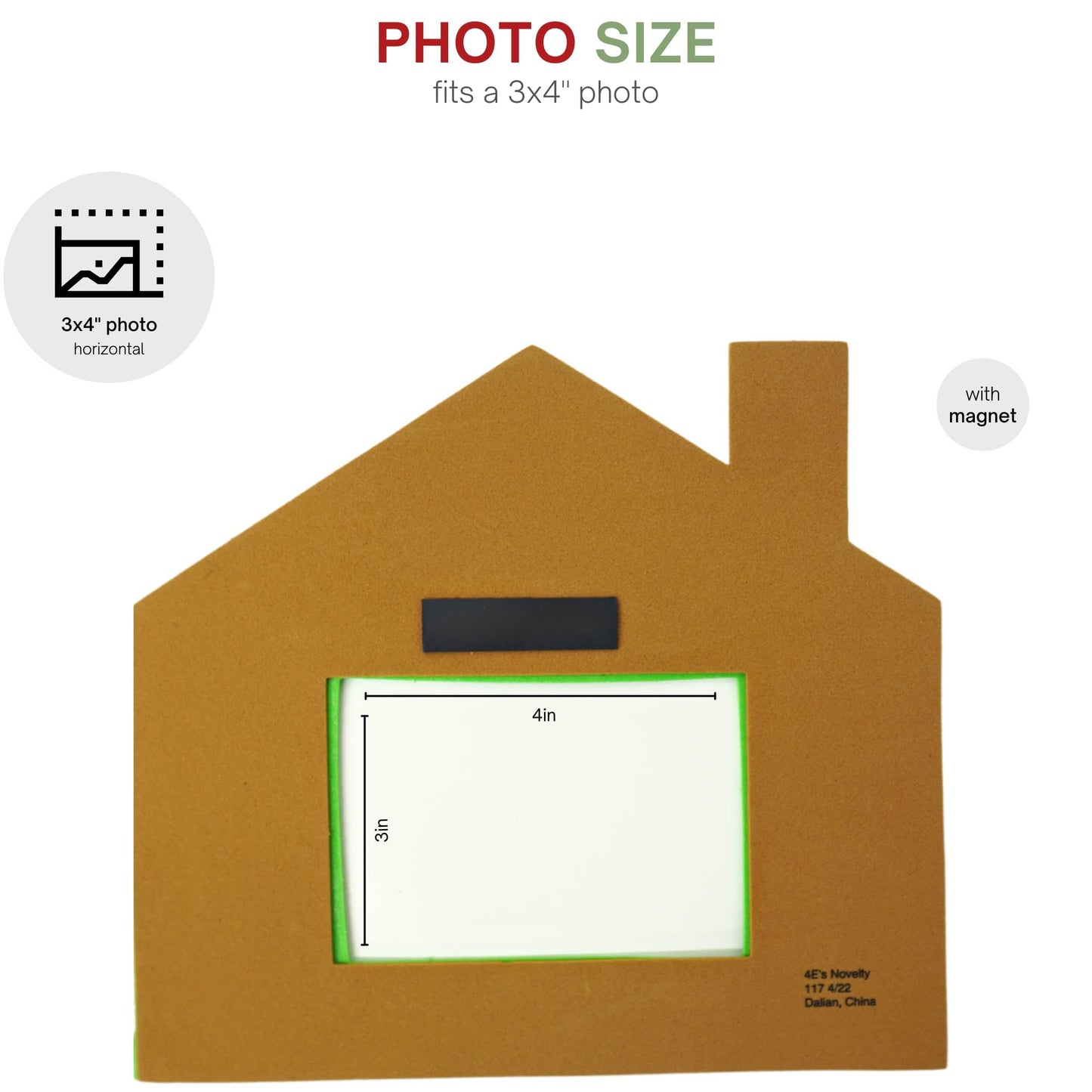 4E's Novelty Foam Gingerbread House Picture Frame Craft (4 Pack) – Self Adhesive Gingerbread House Kit, Christmas Photo Magnet Craft Kits for Kids,DIY Foam Christmas Frames for Kid