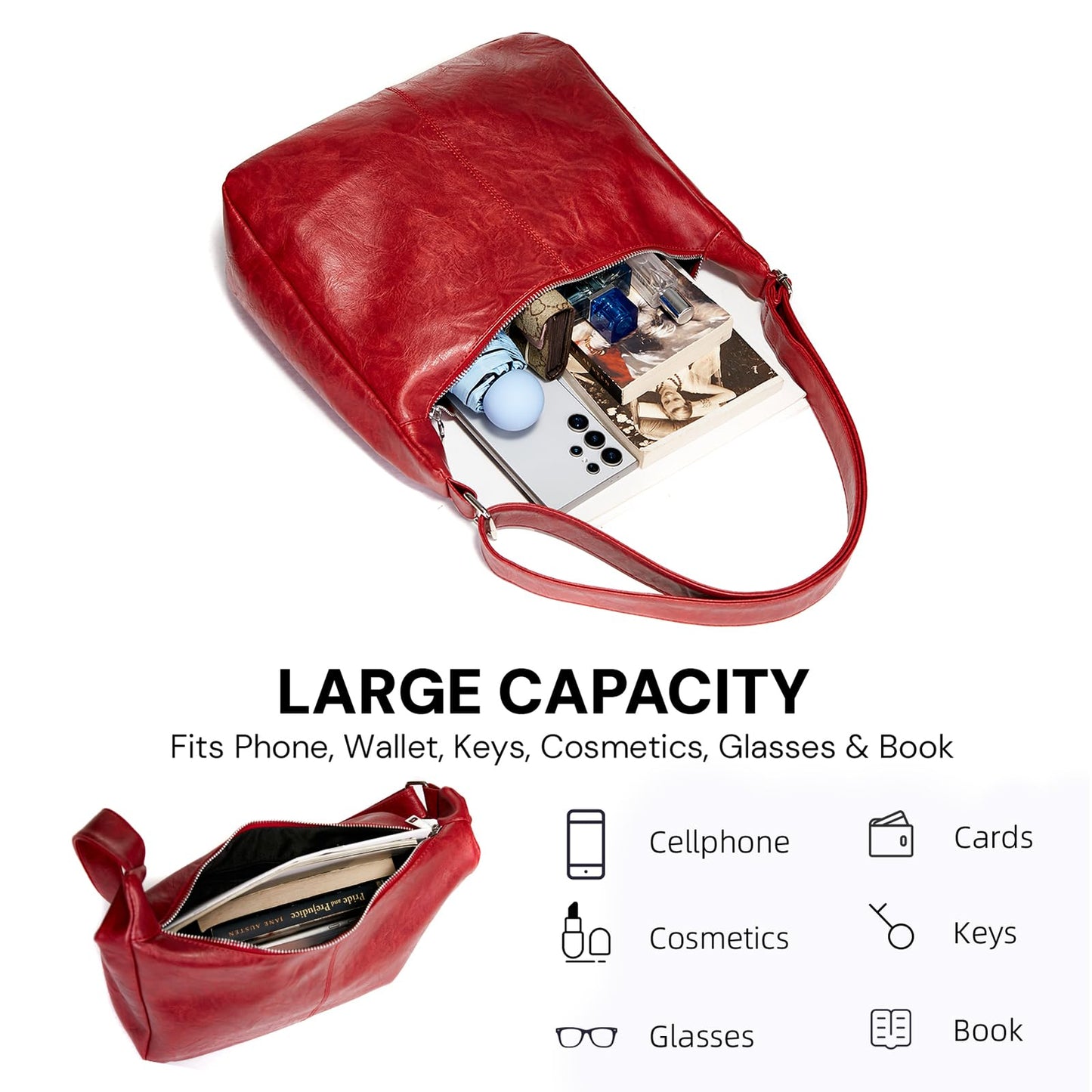 celestina Soft Vegan Leather Hobo Bag for Women, Slouchy Shoulder Handbag Tote Purse, Burgundy