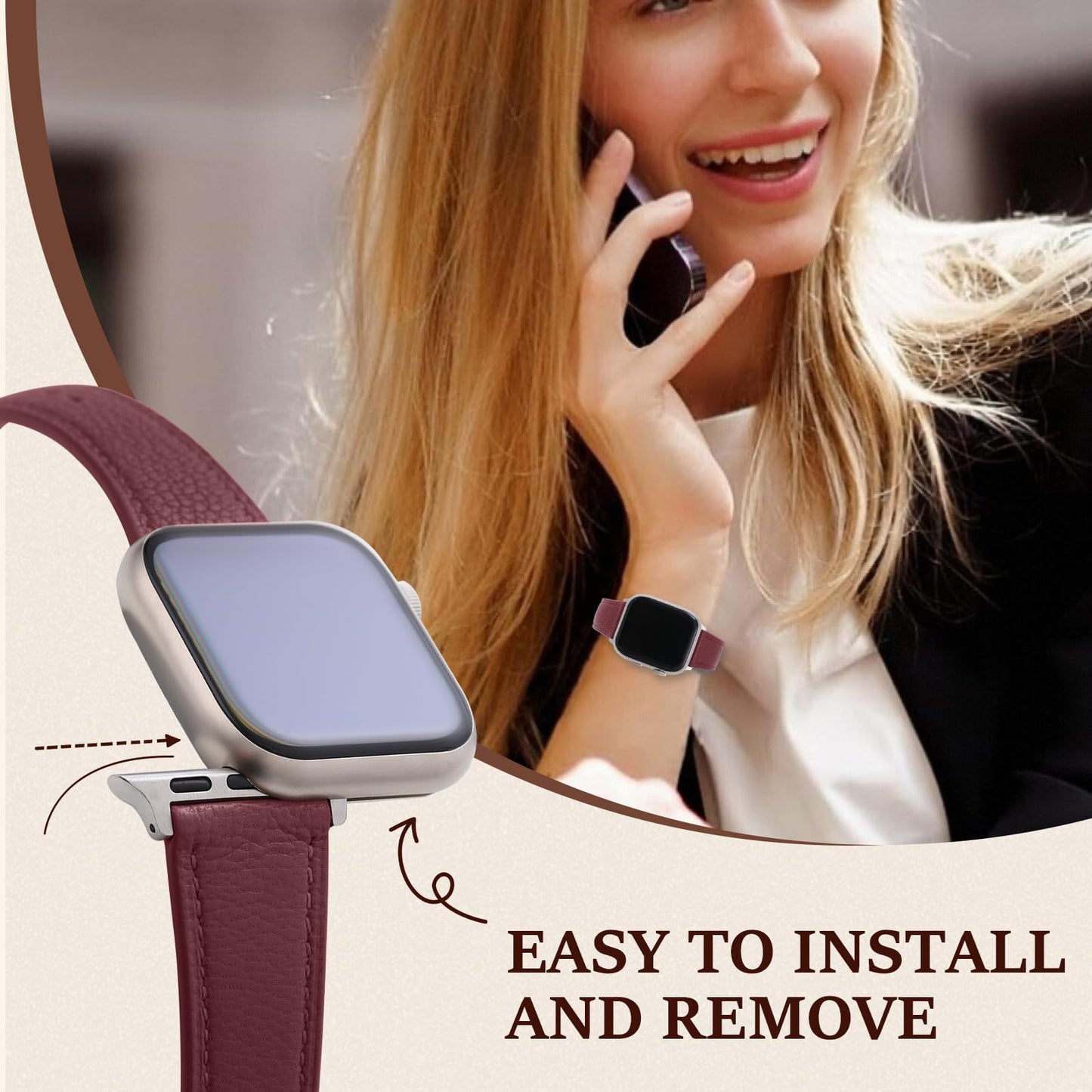 Thin Slim Soft Goatskin Women Leather Watch Bands for Apple Watch 38mm 40mm 41mm 42mm, Small Wrist Watch Band Lightweight Elegant Replacement Straps Compatible with iWatch SE 11 10 9 8 7 6 5 4 3 2 1
