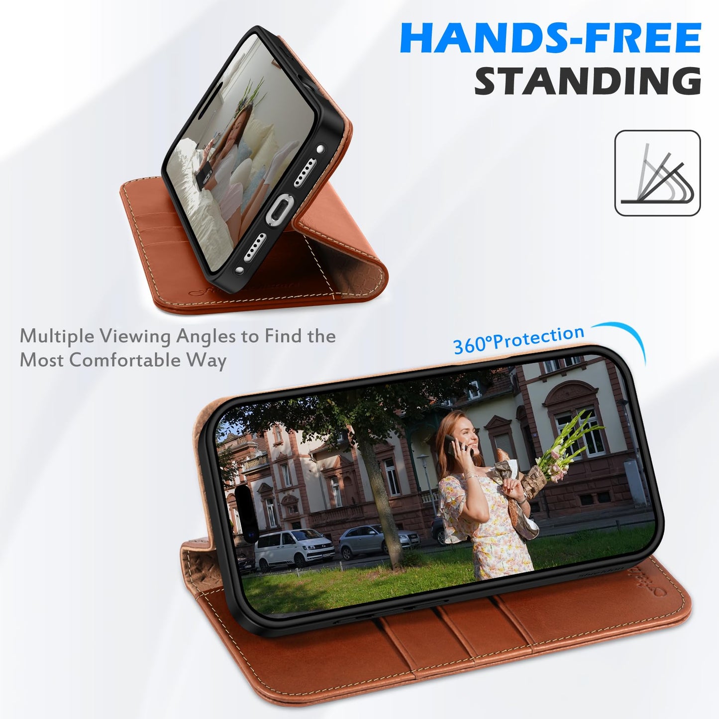 SHIELDON Genuine Leather Wallet Case for iPhone 17 Pro Max 6.9-inch 2025 | Flip | Magnetic Cover | RFID Blocking Credit Card Holder | Kickstand | Shock-Absorbent Case | Retro Brown