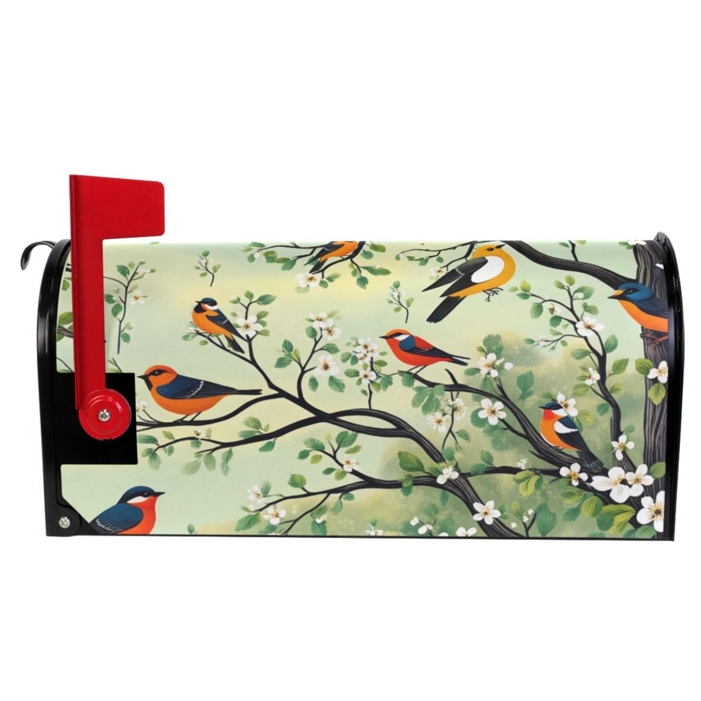 Wamika Spring Flowers Magnetic Mailbox Covers Cherry Blossoms Birds Mailbox Cover Over Size Full Magnet Garden Yard Porch Mail Boxes Cover Holiday Decorations 25" L x 21" W