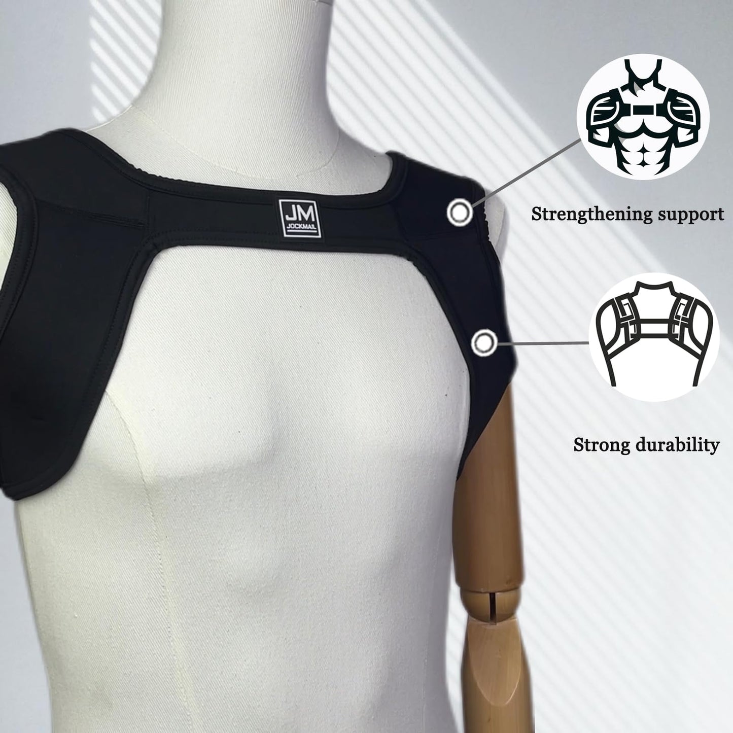 JOCKMAIL Men's Neoprene Harness - Elastic Shoulder Strap, Muscle Chest Harness (US, Alpha, Small, Medium, Regular, Black)