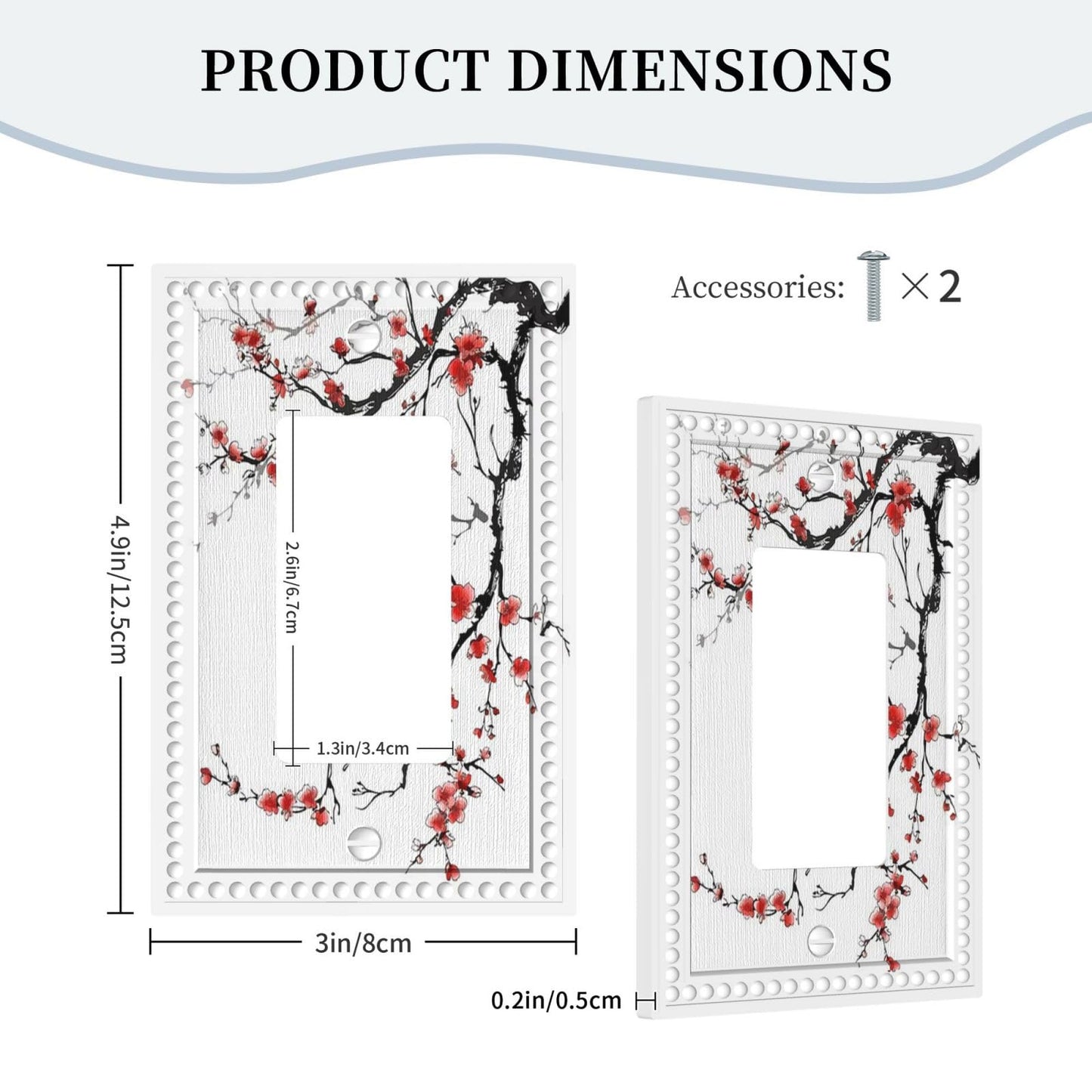 Cherry Blossom 1 Gang Rocker/GFCI Outlet Light Switch Wall Plate Cover Faceplate Decorative Faceplate Chinese Traditional Antique Ink Painting Art Plum Floral Bathroom Home Living Room Bedroom Decor