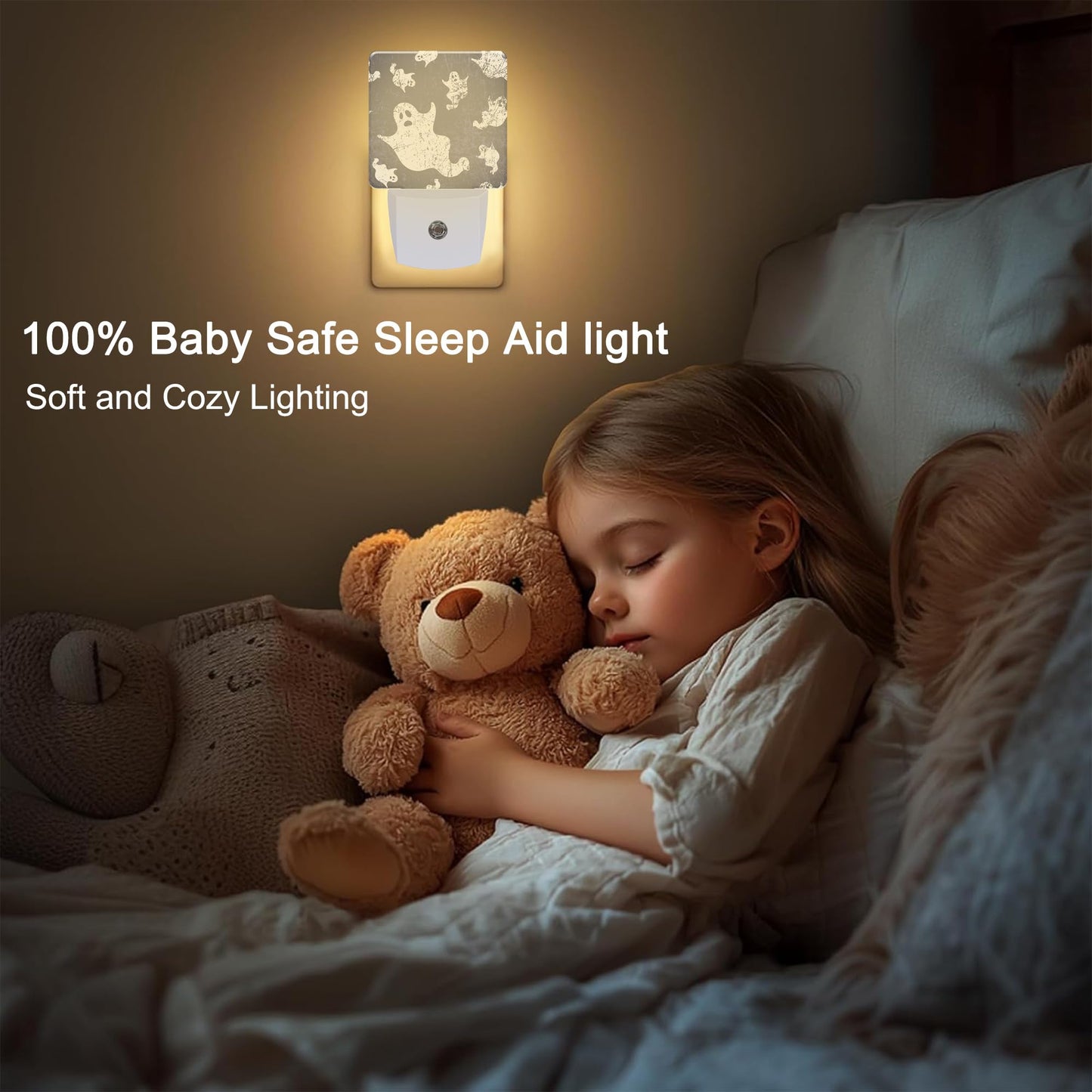 KXWQTRDD Halloween Ghosts Funny Night Light Plug into Wall,Night Lights with Dust to Dawn Sensor,Auto Turn on and Off,Glow Nightlight for Bathroom,Bedroom,Kitchen,Stairs,Hallway