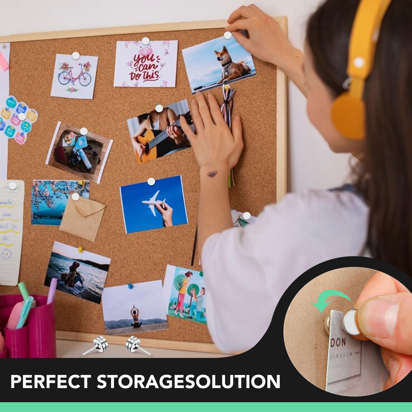 E BAVITE Magnetic Push Pins, 20 Sets Magnet Thumbtack for Wall Bulletin Board Strong Decorative Pushpins Clip for Map Picture Hanging Kit Poster Holder