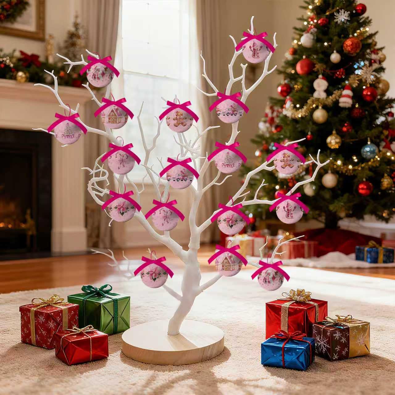 Pink Christmas Decor - Pink Christmas Tree Decorations Snowman Santa Candy Hanging Ornaments Balls, Cute Decorations Ball 1.18 Inch for Xmas Tree Party Home Holiday，Xmas Gifts Set of 16Pcs
