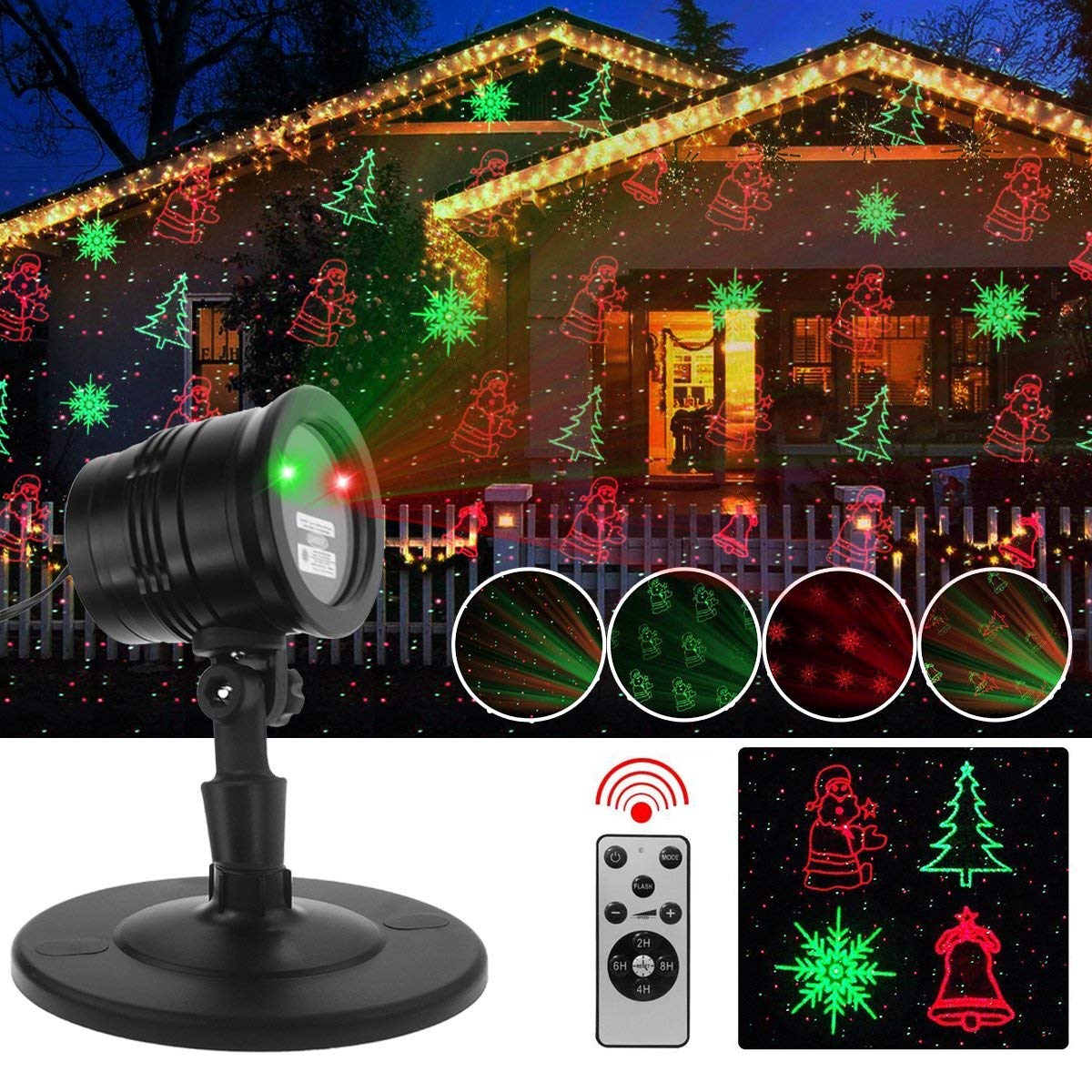 Christmas Projector Lights Outdoor, Led Christmas Laser Lights Landscape Spotlight Red and Green Star Show with Rf Wireless Remote Christmas Decorative for Outdoor Garden Patio Xmas Holiday Party