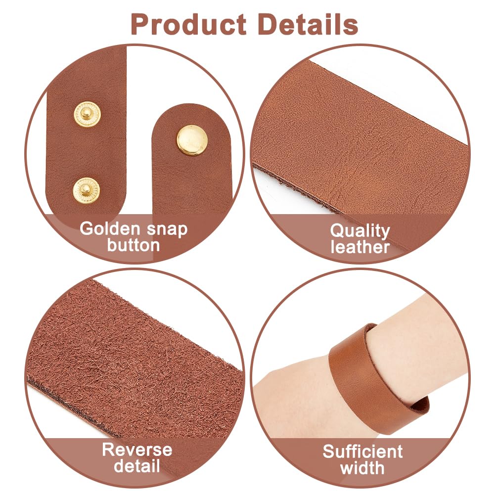 OLYCRAFT 12pcs Adjustable Leather Bracelets 8.6x1 Inch Blank Genuine Leather Snap Bracelets Blank Leathers Cuff Bracelet Leathers Wristband Brown Bracelet for DIY Craft Jewelry Making
