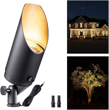 Gardenreet Brass Landscape Spotlights Low Voltage - Outdoor LED Uplight 12V, Wired Spot Lights IP65 Waterproof, Stretchable Shroud Black for Exterior Garden Yard Tree House Without MR16 Bulb