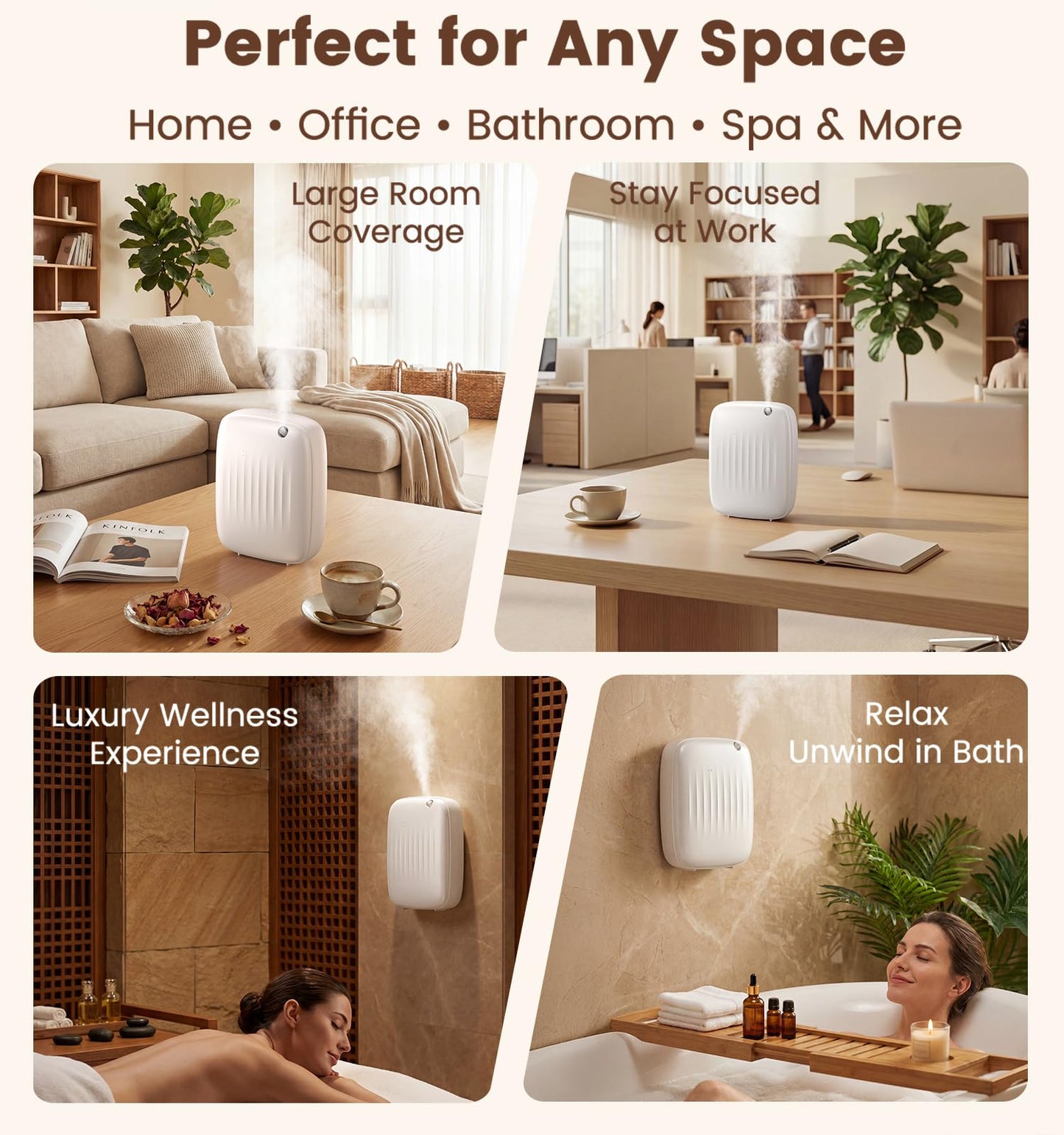 Ziweo Waterless Essential Oil Diffuser - Whole-Home Scent Cold Air Diffuser Up to 3000sq.ft for Large Home Office Hotel - Adjustable Intensity & Time, App & Panel Control - Quiet, Wall Amount - 400ml