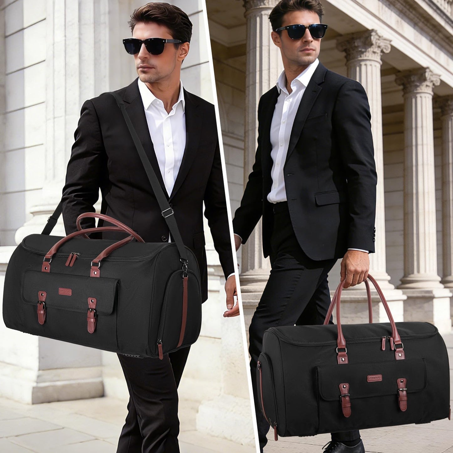 MOSISO Garment Bags for Travel, 50L Carry On Garment Duffle Bag Suit Bags for Men Women Hanging Clothes, 2 in 1 Hanging Suitcase Suit Travel Bags with Toiletry Luggage&Adjustable Shoulder Strap,Black
