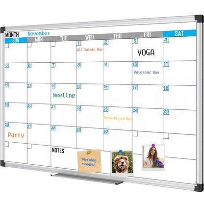 XBoard Magnetic Calendar Whiteboard 36" x 24" - Monthly Calendar Dry Erase Board, Reusable Colorful Calendar Board, Silver Aluminium Framed Monthly Planning Board