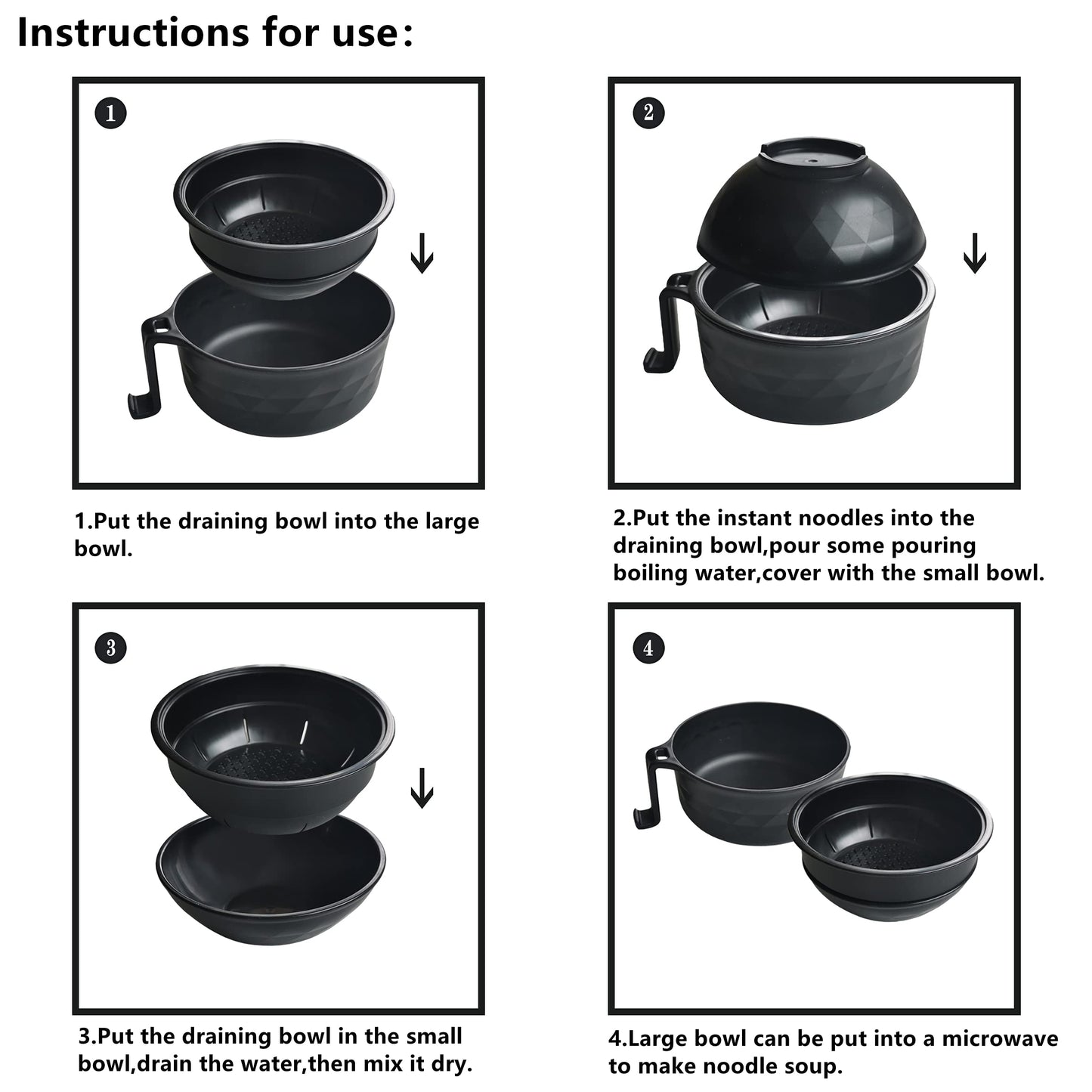 Layron Ramen Cooker Ramen Bowl Set with Chopsticks 33oz Microwave Noodle Bowl College Dorm Room Essentials for Girls for Boys Apartment Essentials-Black