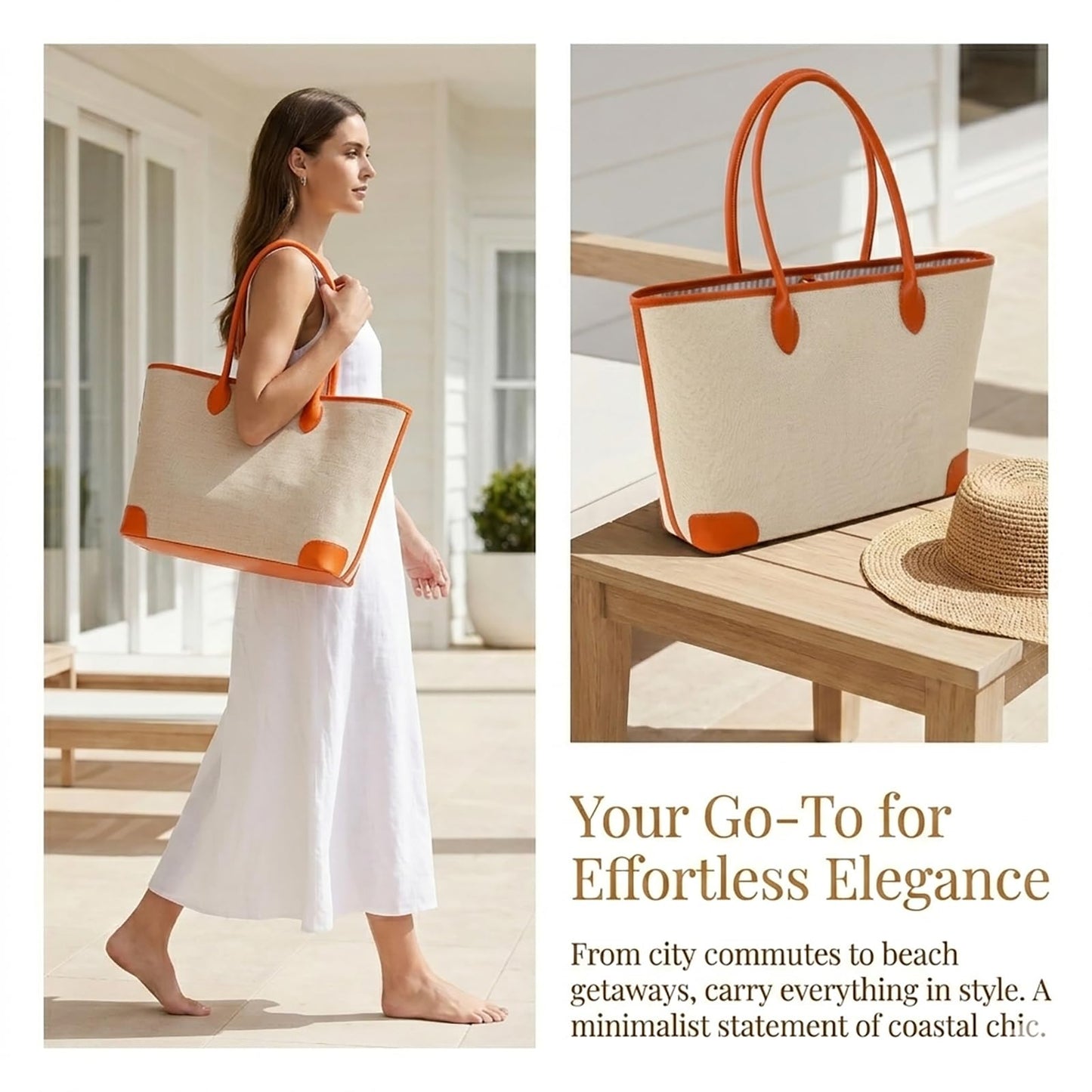 CRAZITAYA Oversize Linen Tote Bag for Women, Durable Beach Bag with PU Leather Trim for Travel Work Shopping (Khaki)