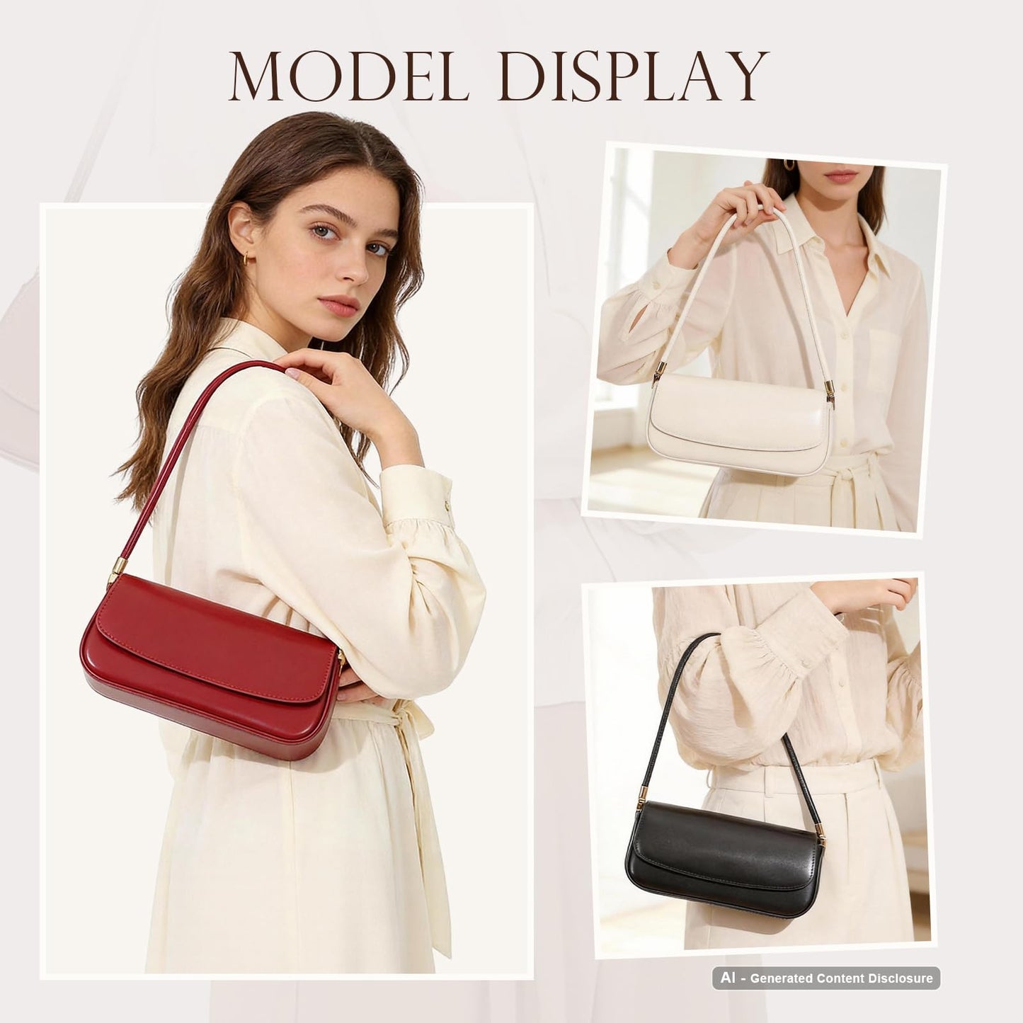 MoreFarther Leather Shoulder Bags for Women, Mini Cute Everyday Purses Trendy, Women's Hobo Handbags with Magnetic Closure (Black)