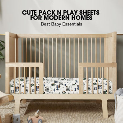 Little Grape Land Baby Cot Sheets Set for Boys & Girls, 2-Pack Soft & Breathable Microfiber,130x70cm Fitted Sheets for Standard Toddler Crib Mattress, Cute Patterns(Navy Truck)