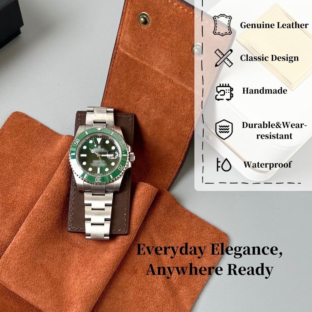 IcyKiwii Leather Watch Case, Watch Travel Pouch, Single Watch Box for men and women, Luxury Watch Organizer, Watch Storage (Brown)