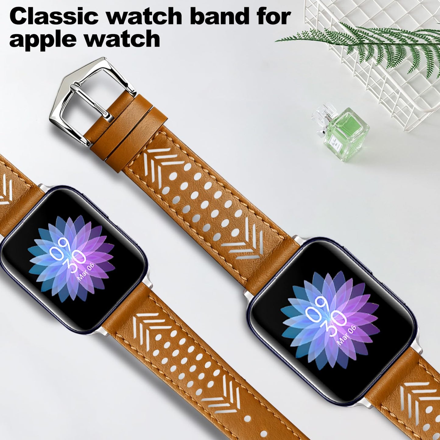 Hollow-out Genuine Leather Watch Band for Apple Watch, Dressy Strap for Women Lady Small Wrist, Compatible with Apple Watch Series 11 10 9 8 7 6 SE 3 2 1 Ultra 38mm 40mm 41mm 42mm 44mm 45mm 46mm 49mm