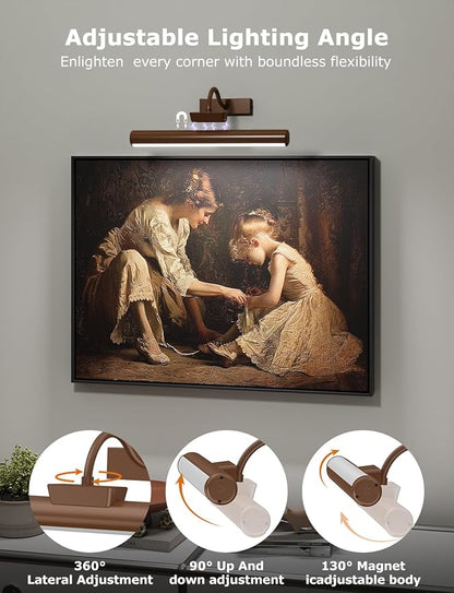 Picture Light Battery Operated, 13in Wireless Art Light for Paintings, Dimmable 5000mAh Recharging Battery Picture Light with Remote Control for Wall, Gallery Dartboard (Orange Copper -1Pack)