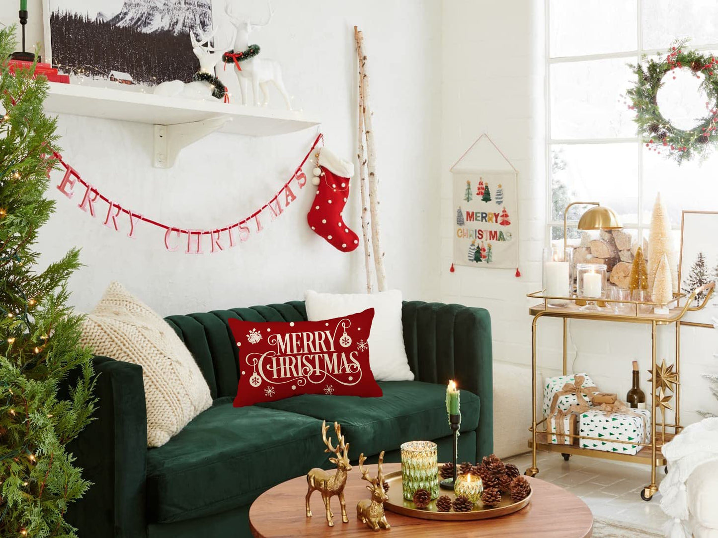 Allorry Merry Christmas Pillow Covers Set of 2 Cotton Linen Farmhouse Christmas Decorations Throw Pillow Cases Covers for Couch Bed Sofa 12x20 Inches