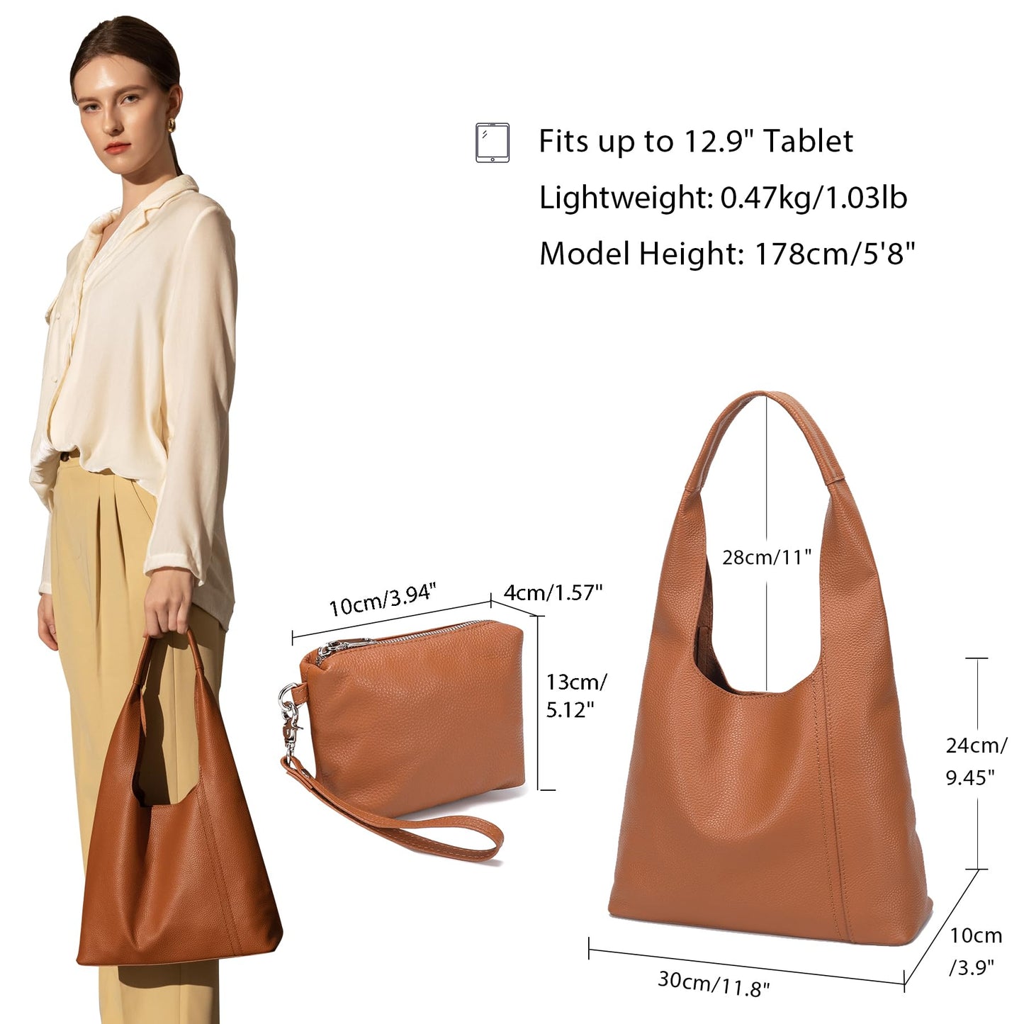 Premium Leather Purses and Handbags for Women – Large Tote Bag with Removable Zippered Pouch – Fashionable Shoulder Satchel for Casual and Designer