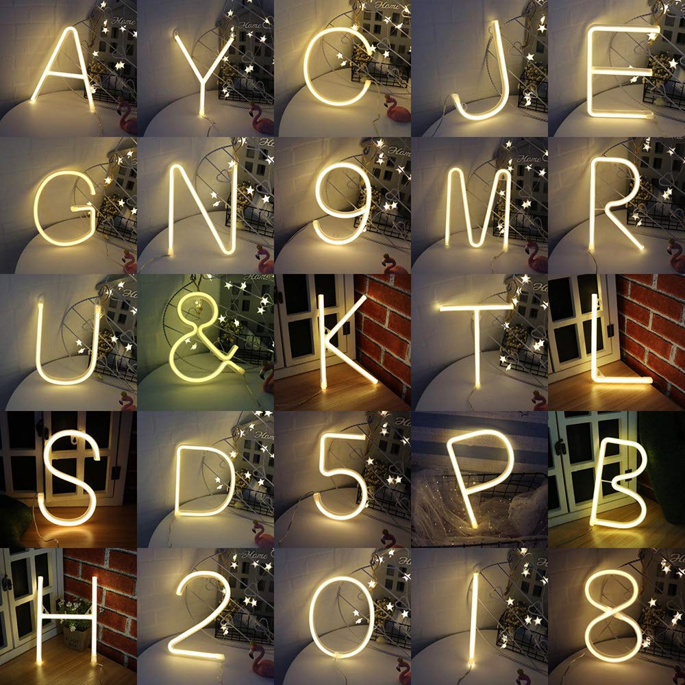 LED Warm White Alphabet Neon Art Lights Neon Letter Sign Night Lights with Battery/USB Operation for Wedding Birthday Party Christmas Home Bar Decoration