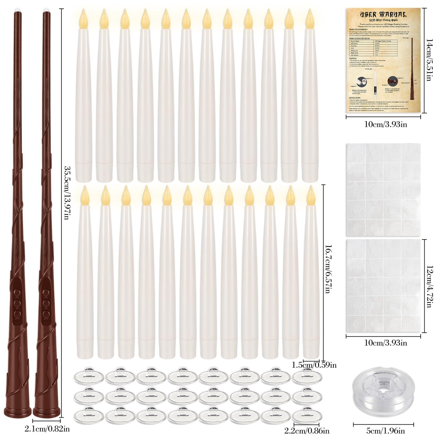fclayvts 24PCS Floating Candles with Wand, Magic Hanging Candles, Flickering Warm Light LED Taper Flameless Candles with Wand Remote for Halloween,Christmas Party Decorations Indoor Deco,Bset Gift.