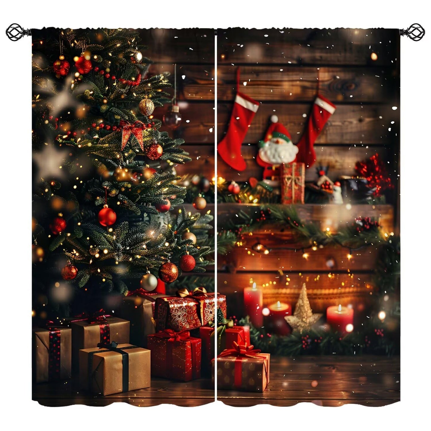 Christmas Curtains Merry Xmas Snowflake Blackout Window Treatment for Living Room Bedroom Warm Gift Decor Window Drapes 52" W X 84" L