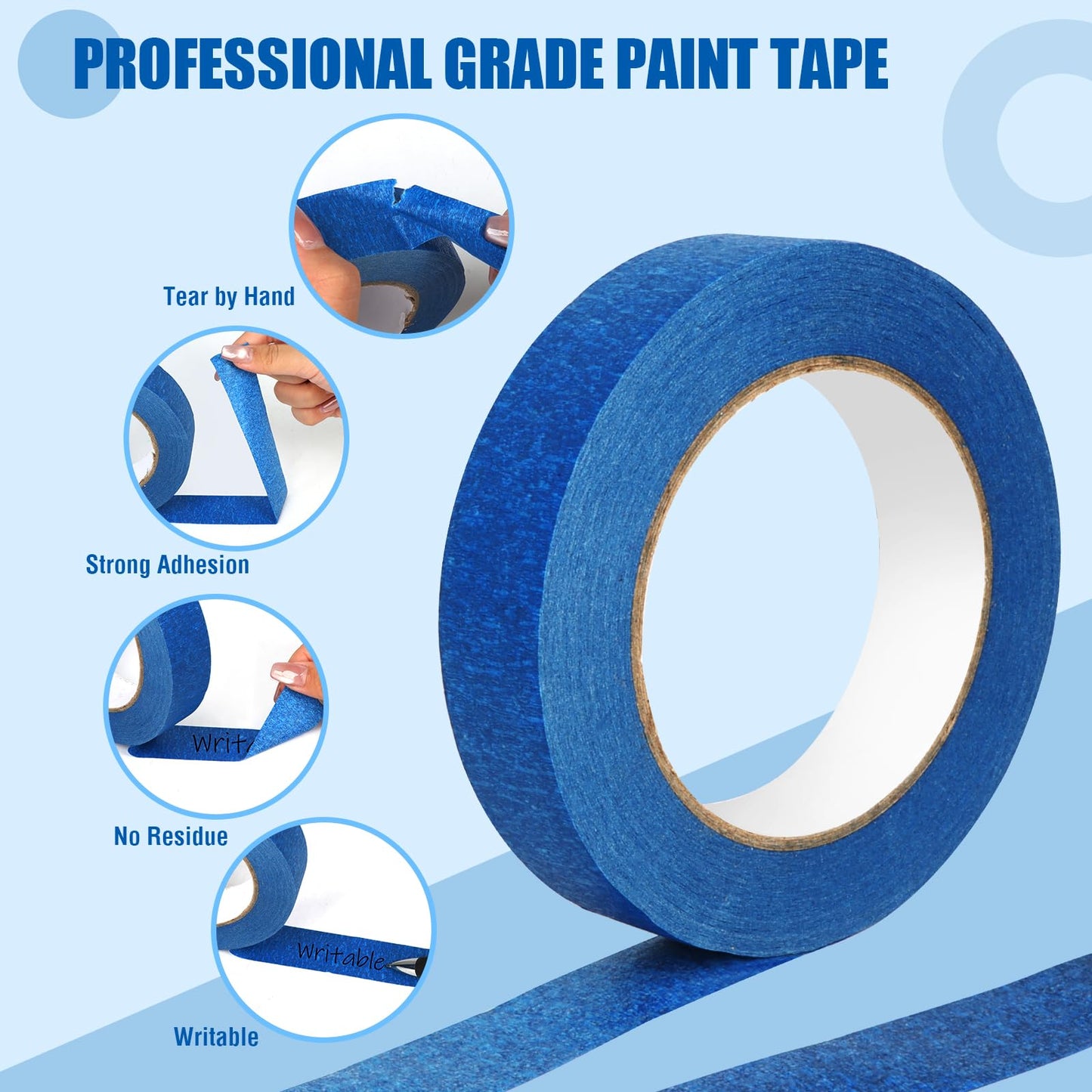 Blue Painters Tape Bulk Pack, Painter's Tape 1-inch × 55 yards, Multi-Surface Residue-Free Blue Masking Tape for Wall Painting, Artwork, Automotive and Packaging Labelling, 20 Rolls，Total 1100 Yards