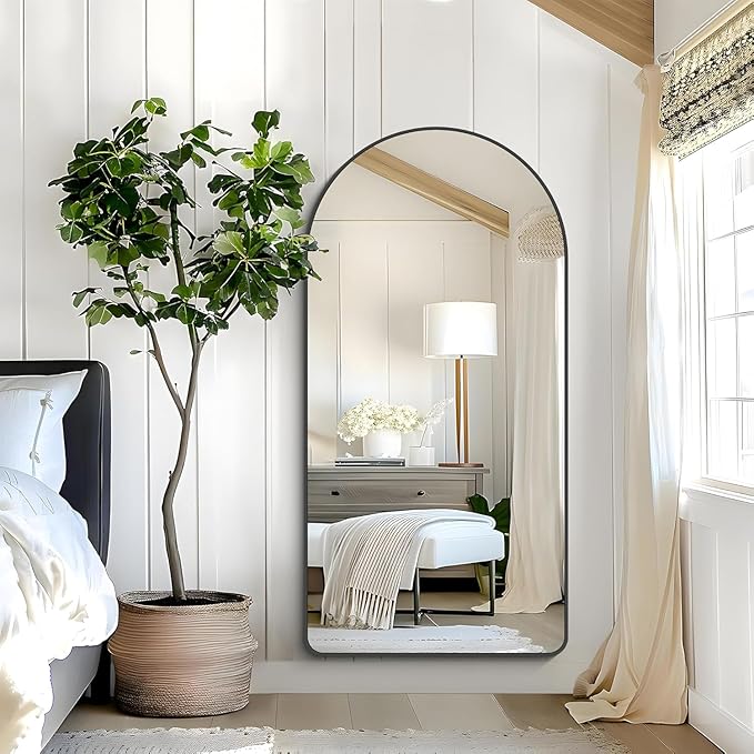 Arched Bathroom Mirror, 55"x30" Black Arched Mirror for Bathroom, Wall Mounted Mirror, Black Vanity Wall Mirror Metal Frame for Bedroom, Entryway, Living Room, Vertically Hanging