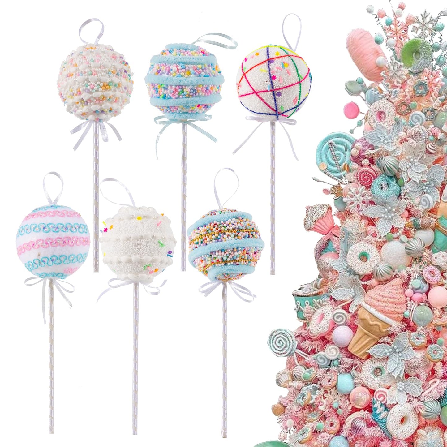 6Pcs 10.6 inch Christmas Lollipop Candy Land Ornaments, Hanging Candy Cane Crafts for Xmas Tree Décor, Ideal for Xmas, New Year, Birthdays, Weddings & Home Parties