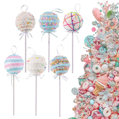 6Pcs 10.6 inch Christmas Lollipop Candy Land Ornaments, Hanging Candy Cane Crafts for Xmas Tree Décor, Ideal for Xmas, New Year, Birthdays, Weddings & Home Parties