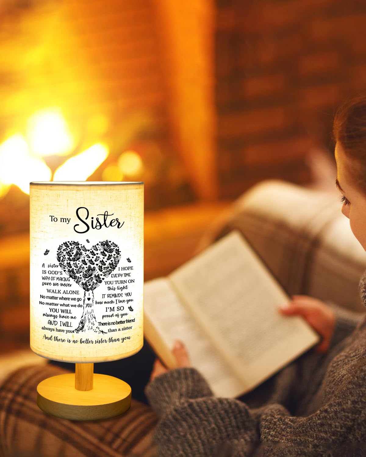 Gorgifty Sisters Gifts from Sister, to Sister Fabric Table Lamp, Sister Mothers Day Birthday Graduation Gifts for Sister, Bedside Table Lamp Gifts for Sisters from Sisters Adult