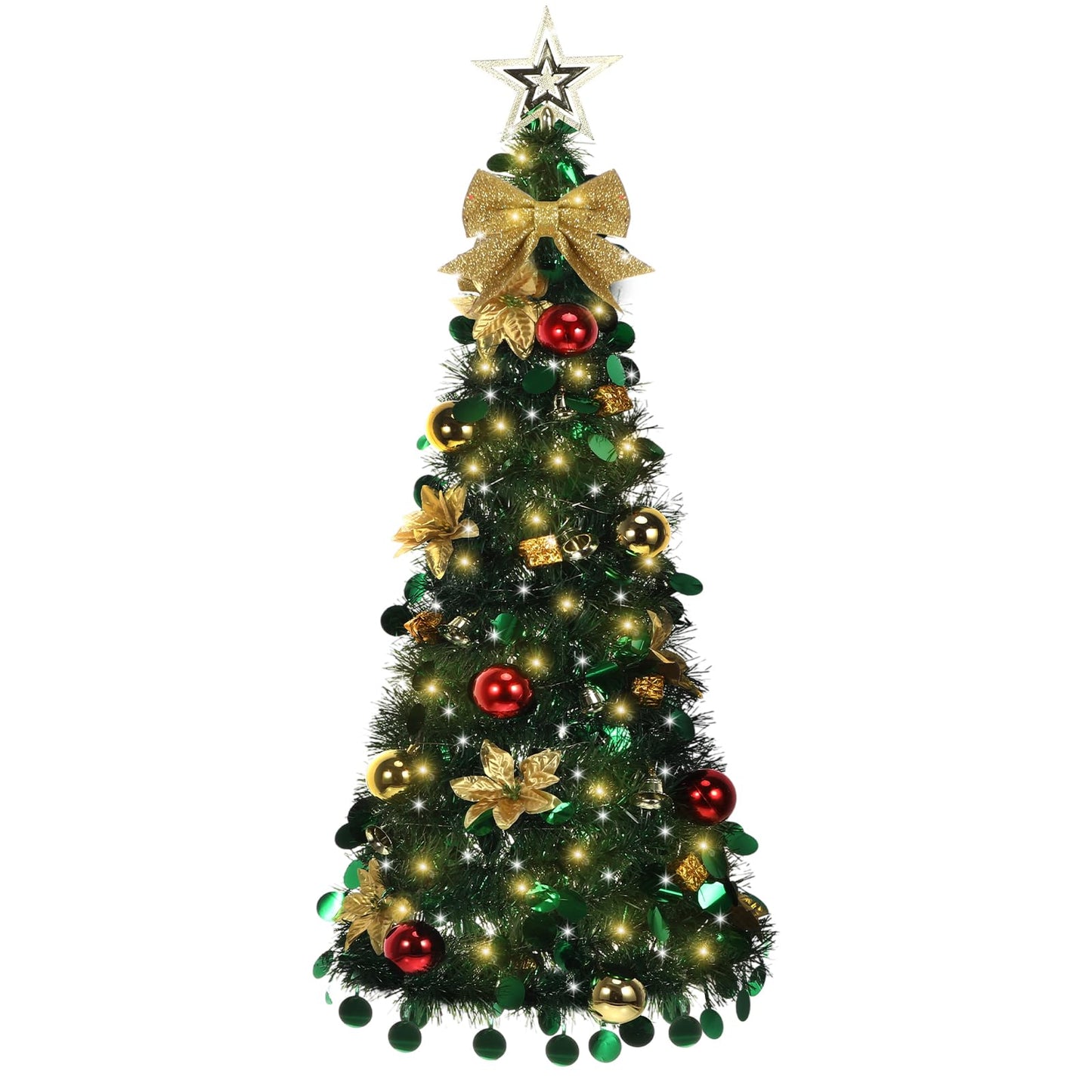 Suncalla Wall Christmas Tree with Lights 40inch, Artificial Wall Hanging Xmas Decoration with 50 LED String Lights, Saving-Space Door Hanging Xmas Tree Small Space Home School Office(Gold)