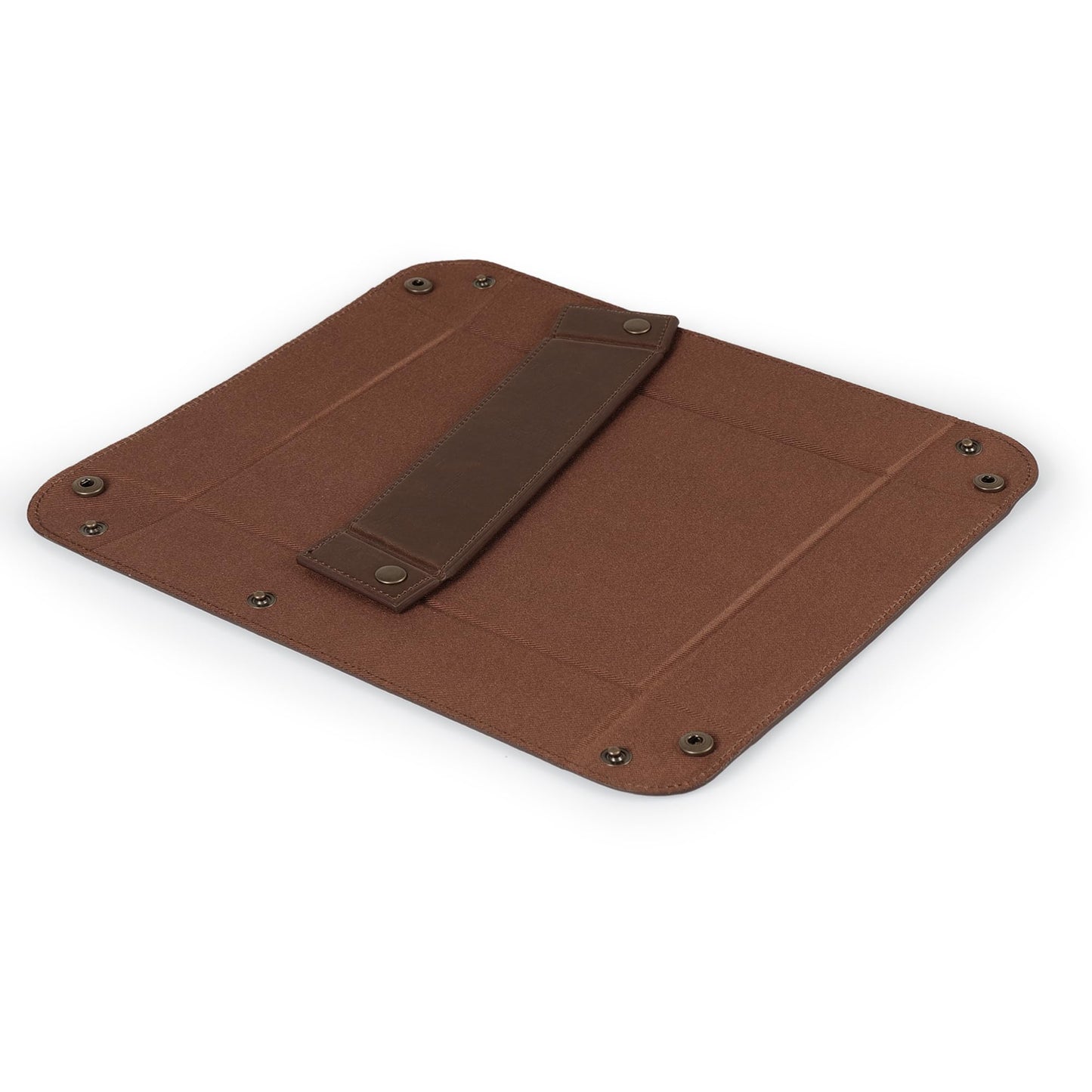Londo PU Vegan Leather Valet Tray for Men — Catchall EDC for Keys, Wallet, Watch, AirPods — Nightstand & Entryway Tray, Snap Corners Fold Flat for Travel, 9.45 x 7.87 in, Dark Brown