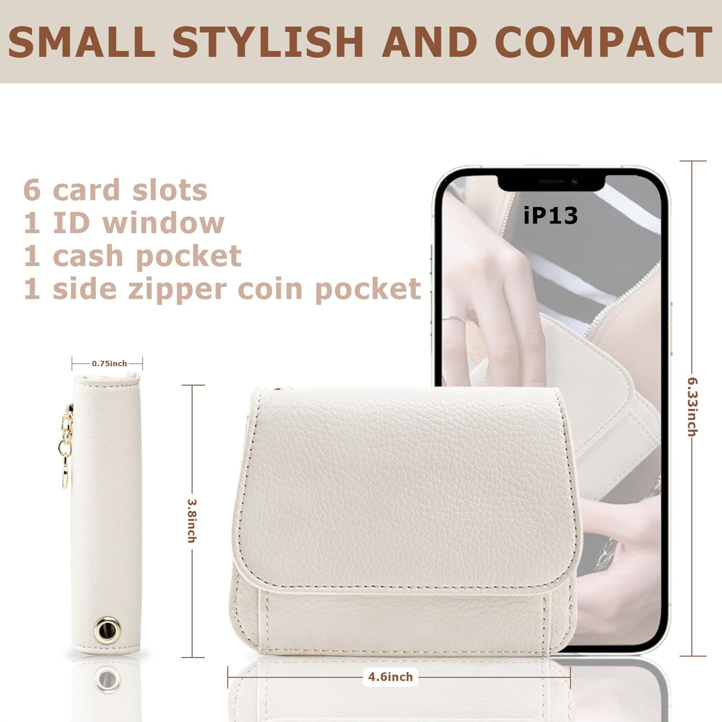 Sunpour Women Small Wallet RFID Blocking Slim Wallet with Coin Pocket Tri-Fold Credit Card Holder with ID Window and Keychain(Beige)