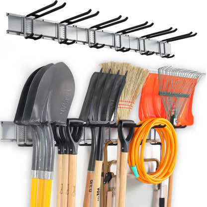 Aking Ace Wall Mount Tool Storage Rack, Heavy Duty Garage Organizer, Garden Hooks and Hangers, Hold Up to 350lbs Grey AK806
