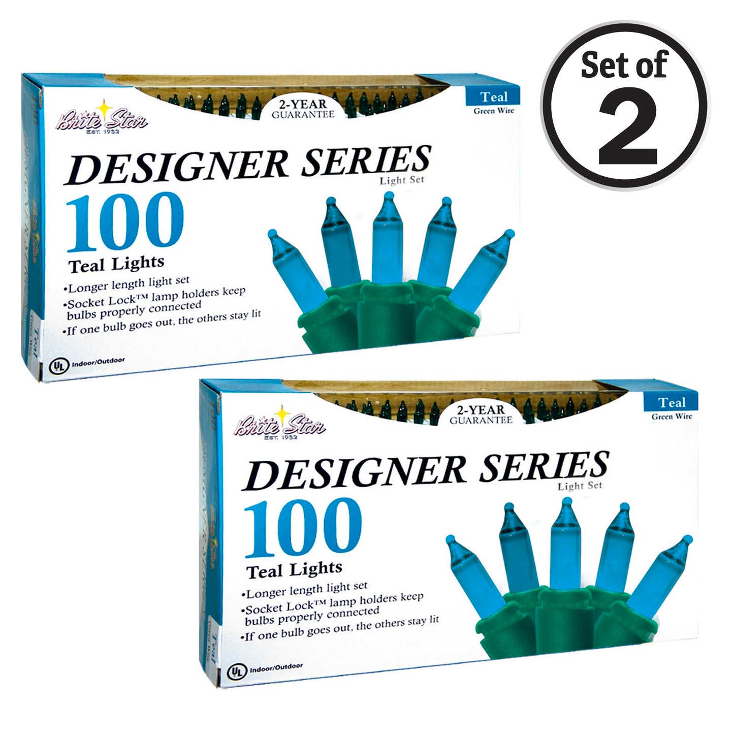 Brite Star 100 Lt Designer Series Mini Lights, Teal, Green Wire