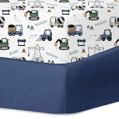 Little Grape Land Baby Cot Sheets Set for Boys & Girls, 2-Pack Soft & Breathable Microfiber,130x70cm Fitted Sheets for Standard Toddler Crib Mattress, Cute Patterns(Navy Truck)