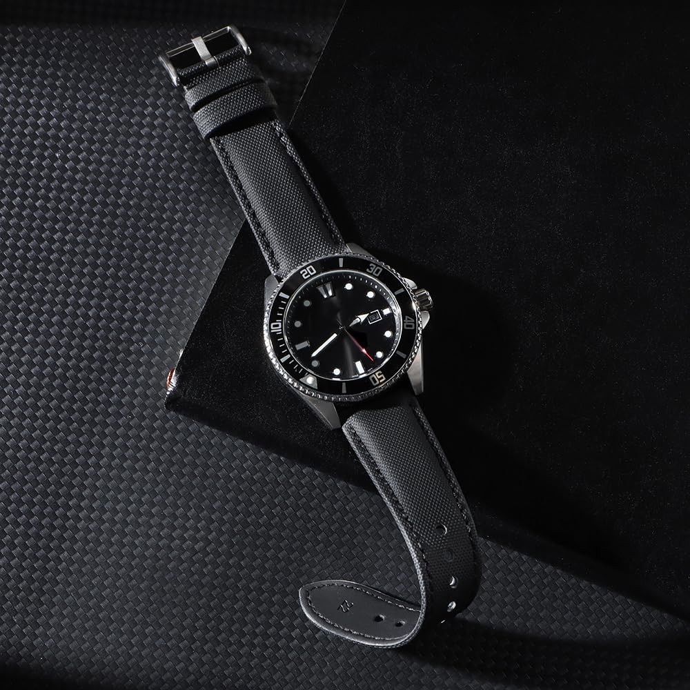 JUNGHELE Nylon watch band for men and women,Quick Release Premium Oxford Waterproof Fabric Weave Back Lining Leather Nylon watch strap with Stainless-Steel Buckle,Black 22mm watch band