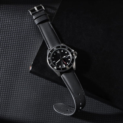 JUNGHELE Nylon watch band for men and women,Quick Release Premium Oxford Waterproof Fabric Weave Back Lining Leather Nylon watch strap with Stainless-Steel Buckle,Black 18mm watch band