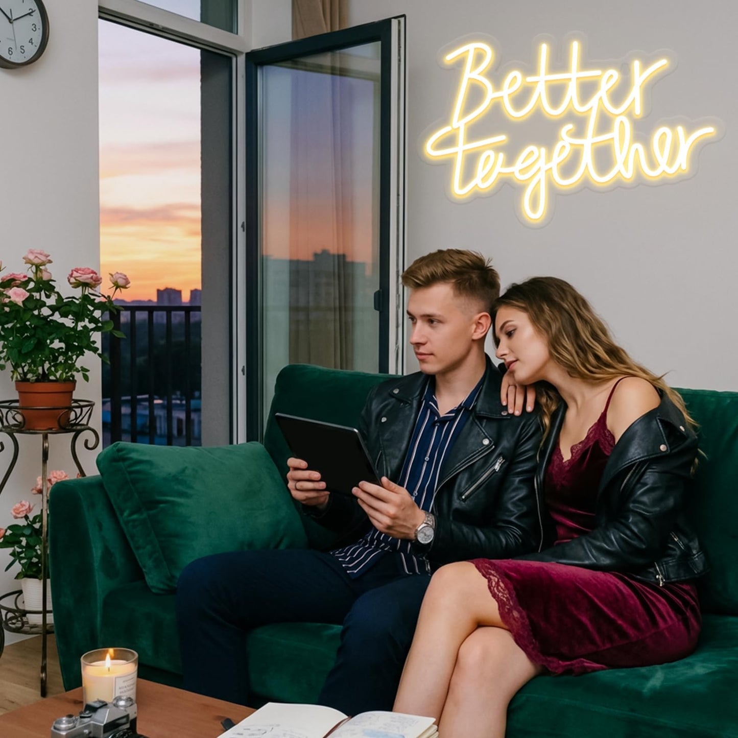 Miootly Better Together Neon Sign, LED Neon Sign Wall Decor for Wedding Bedroom Christmas Valentine's Day Women Birthday Gift Living Room Home Decor, 16"x 12" USB Powered 10 Brightness Settings Light