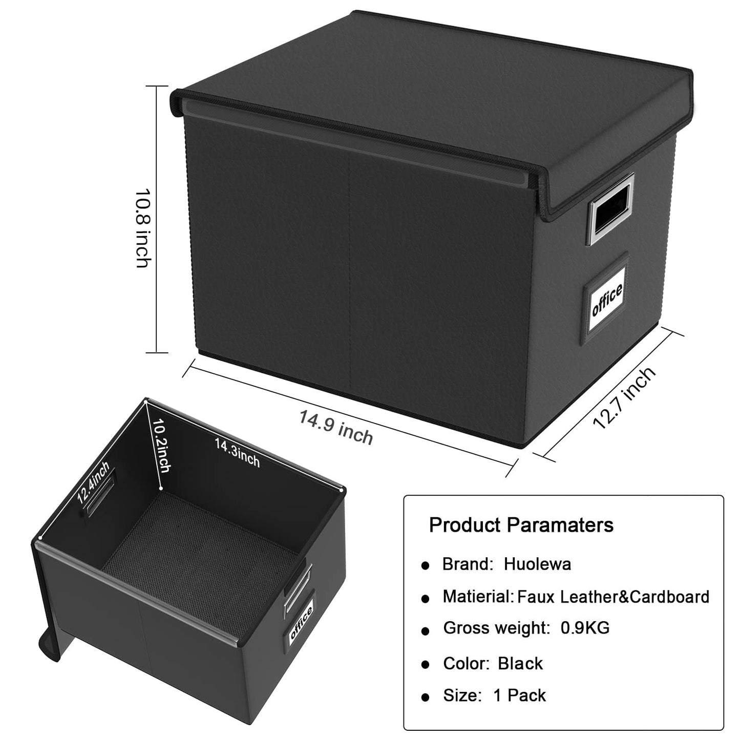 Huolewa File Organizer Box with Lid, Collapsible Faux Leather Hanging File Folder Box Organizer with Plastic Slides, Decorative Home/Office Filing System Boxes for File and Folders Storage