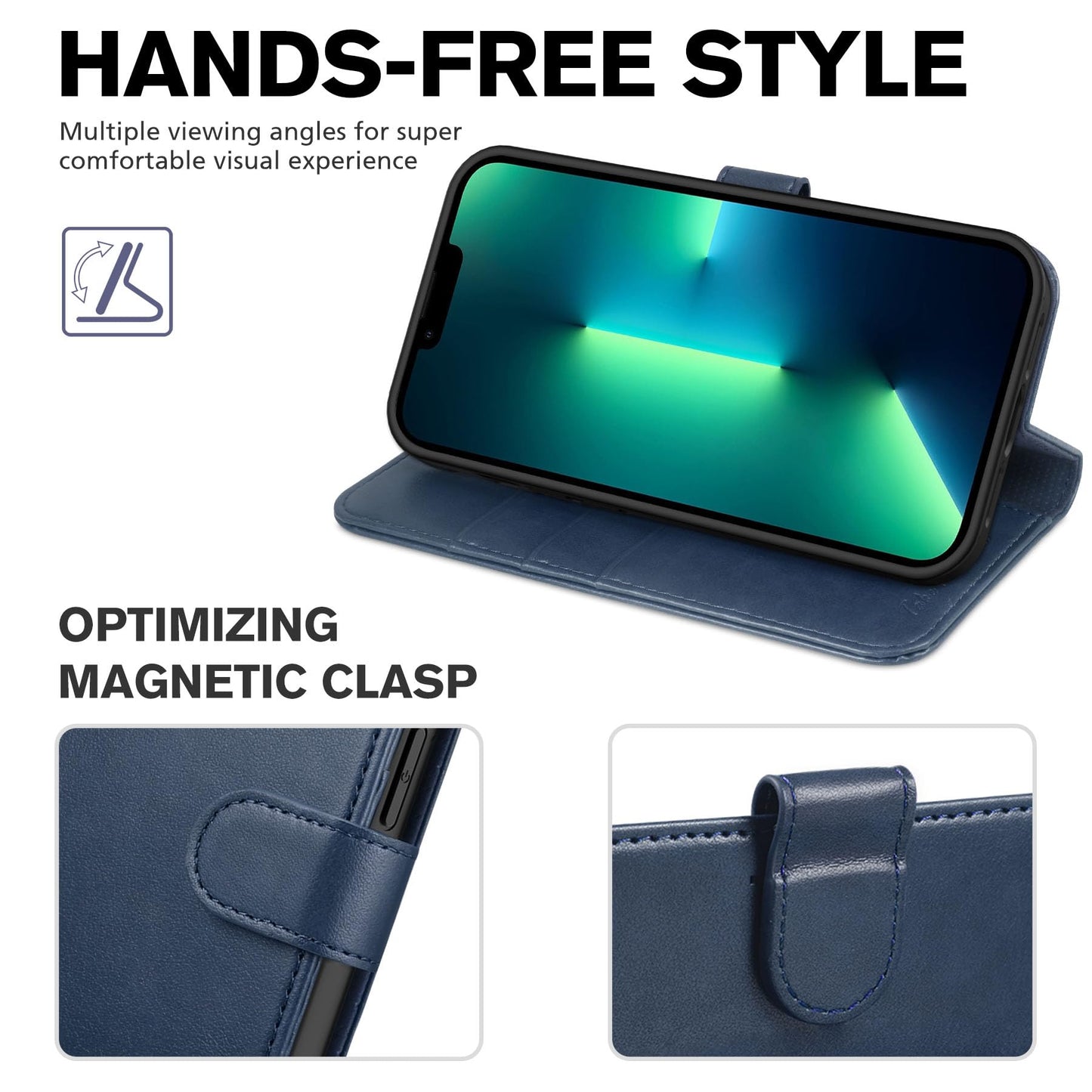 TUCCH Wallet Case for iPhone 13 Pro, [RFID Blocking] PU Leather Stand Folio Magnetic Card Slot Flip Cover with [TPU Protective Interior Case] Compatible with iPhone 13 Pro 6.1", Dark Blue
