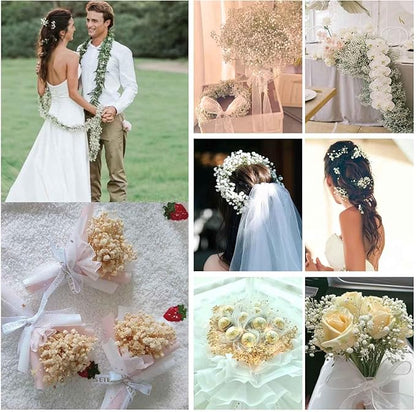 Babys Breath Dried Flowers Bouquet-17'' 1800+ Ivory Dry Flowers, Natural Gypsophila Branches for Wedding, Home Table Vase Decor, DIY Wreath Floral, Fall Thanksgiving Autumn Decoration (Brown, 2oz)